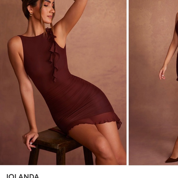 Oh Polly Backless Ruffle Detailing Mini Dress in Brown - Picture 2 of 5